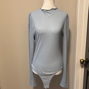 Light Blue Long Sleeve Women's Bodysuit Top
